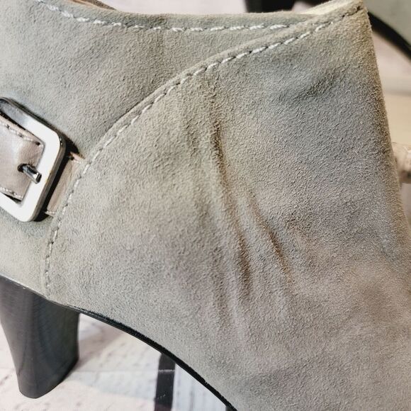 Cole Haan Gray Suede Leather Ankle Heeled Buckle Zip Booties Size 9.5B - Picture 11 of 16